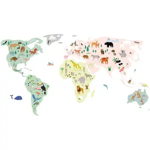Comparateur de prix : MIMI'lou - Stickers Carte du monde avec animaux Multicolore taille unique