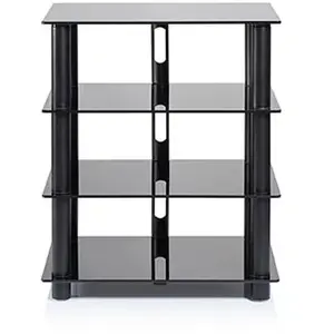 Comparateur de prix : Meuble TV / Hi-Fi - NorStone - Epur 4 - Noir satin - Verre trempé - Acier brossé