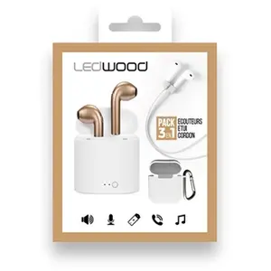 Ledwood - Ecouteurs Bluetooth avec Boitier de chargement - Pack 3 en 1 : Ecout... pas cher