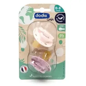 Comparateur de prix : Sucette Dodie Gaia +0m Caoutchouc Ronde Rose - Lot de 2