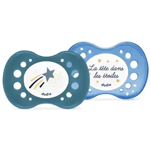 Dodie Sucette Anatomique Nuit +18m Planète Blanche Fusée Bleu Lot de 2 pas cher