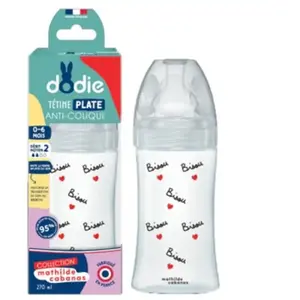 Dodie Cabanas - Biberon anti-colique tétine plate 0-6M 270ml Bisou