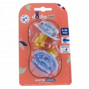 Comparateur de prix : Sucettes-Dodie Gaia Sucettes Rondes 6-36M X2 (Couleur : Bleu)