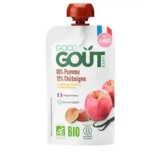 lot 3 Compote bébé dès 4 mois pomme châtaigne bio GOOD GOUT 120 gr pas cher