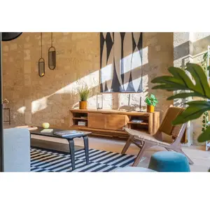 DELORME DESIGN Meuble TV Scandinave En Teck Massif 2 Portes 4 Niches MATTEO pas cher