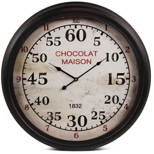 Horloge ancienne murale chocolat maison - Métal - Blanc - Décoration d'Autrefois pas cher