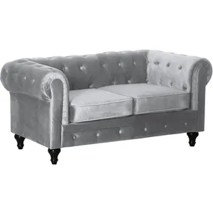 Habitat et Jardin Canapé fixe Chesterfield Velours "Aliza" - 157 x 82 x 70 cm - 2 places - Gris pas cher