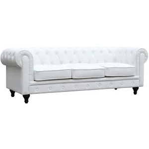 Habitat et Jardin Canapé fixe Chesterfield "Aliza" - 208 x 82 x 70 cm - 3 places - Blanc pas cher