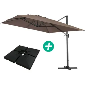 Parasol jardin déporté Alu Sun 4 - Rectangle - 3 x 4 m - Taupe - Dalle...