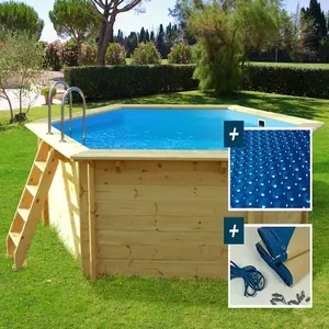 Comparateur de prix : Piscine bois "Hawai" - 4.10 x 1.20 m + Bâche à bulles 180 + Bâche hive...