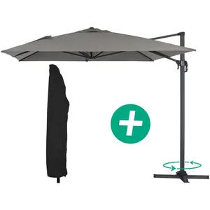 Parasol jardin déporté Alu Sun 4 - Rectangle - 3 x 4 m - Gris + Housse...