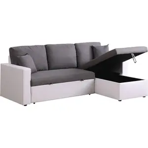 Habitat et Jardin Canapé d'angle convertible avec coffre Alain - 3 places - Gris - Blanc pas cher