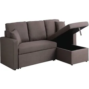 Canape angle fixe 3 places en lin marron 145 x 145 x 85 cm pas cher