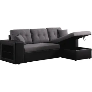 Canapé d'angle convertible/réversible "Axel" - 3 places - Noir/Gris