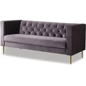 Canapé fixe en velours "Bruce" - 196 x 76 x 82 cm - 3 places - Gris pas cher