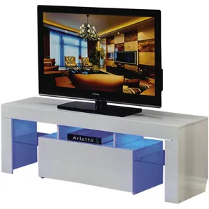 Comparateur de prix : Habitat et jardin Meuble Tv Led Borda - 130 X 34 X 45 Cm - Blanc Laqué