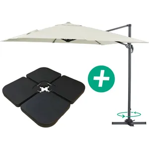 Parasol jardin déporté Alu "Sun 3" - Carré - 3 x 3 m - Ecru - Dalles i...