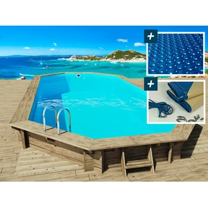 Comparateur de prix : Piscine bois " Ibiza " - 8.57 x 4.57 x 1.31 m - Bâche à bulles 180 µ ...