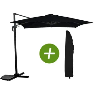 Parasol jardin déporté Soleil - Carré - 2.5 x 2.5 m - Noir + Housse de... pas cher