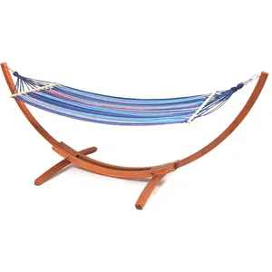 Habitat et Jardin Hamac bois avec toile en coton "Dallas" - 3 m - Bleu mélangéVendu paramazon