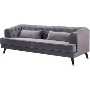 Habitat et Jardin Canapé fixe en velours "Gloria" - 216 x 86 x 76 cm - 3 places - Gris pas cher