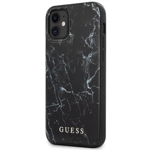 Comparateur de prix : Coque pour iPhone 12 Mini Effet Marbres Rigide Marble Cover Guess Noir