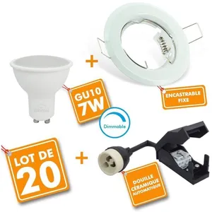 ECLAIRAGE DESIGN Lot de 20 Spot led encastrable complet Blanc Fixe avec Ampoule GU10 7W Dimmable Température de Couleur: Blanc neutre 4000K pas cher