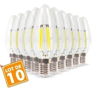 ECLAIRAGE DESIGN Lot de 10 Ampoules Flamme Filament 4w eq. 40W Culot E14 blanc chaud 2700KVendu parmanomano