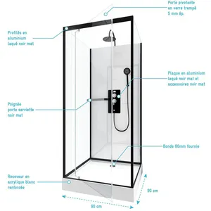 Comparateur de prix : Aurlane Cabine de douche carrée blanc et noir Galedo City 90 x 90 cm