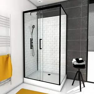 AURLANE Cabine de douche rectangle à motif carreaux de métro blanc 80x110 cm pas cher