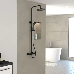 Comparateur de prix : Aurlane Colonne de douche Thermostatique finition Noir Mat - 133x28x52 cm - molly black