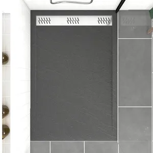 Comparateur de prix : AURLANE Receveur de douche extra-plat 80 x 120 cm, acrylique, gris, Galedo Pedra