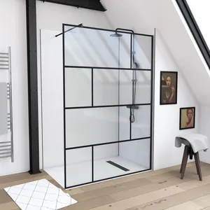 Comparateur de prix : AURLANE Paroi de douche à l'italienne type industriel noir 140x195 cm - BRICKS 140  