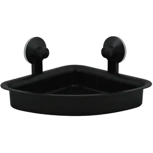 MSV Etagère panier d'angle de douche à ventouses PVC Noir Mat pas cher