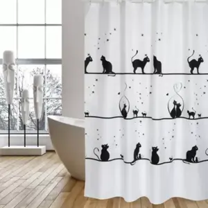 Rideau de douche L.180 x H.200 cm blanc et noir en polyester Msv