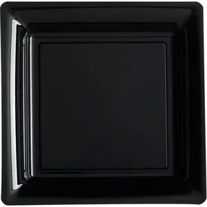- 12 Assiettes À Dessert Carrées Réutilisables 18cm Noir pas cher