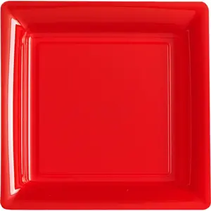 ISAP 12 Assiettes Carrées En Plastique Rouge 18 X 18 Cm pas cher
