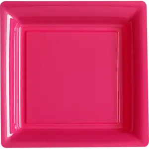ISAP 12 Assiettes Carrées En Plastique Rose Indien 18 X 18 Cm pas cher