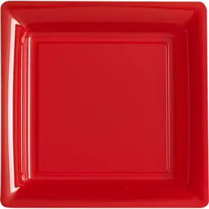 12 Assiettes Plates Carrées Réutilisables 24cm Rouge