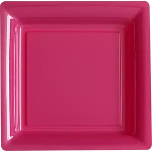 12 Assiettes Plates Carrées Réutilisables 24cm Rose Indien