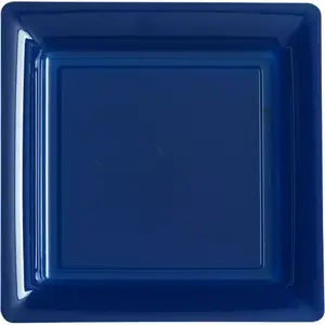 12 Grandes Assiettes Carrées Réutilisables 23.5 cm Marine
