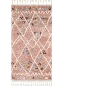 Comparateur de prix : NAZAR Tapis salon Rose motif géométrique à poil long DELYA 80x150cm