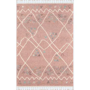 NAZAR Tapis salon Rose motif géométrique à poil long DELYA 120x170cm pas cher