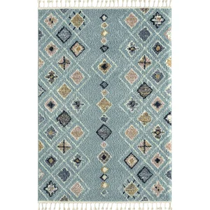 Nazar Tapis salon berbere turquoise 120x170 dessin ethnique pas cher