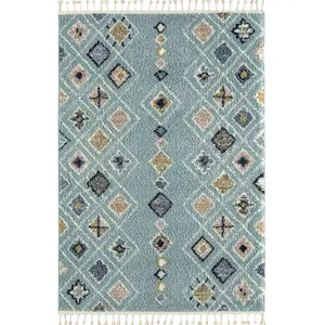 NAZAR Tapis salon berbere turquoise 160x230 dessin ethnique pas cher