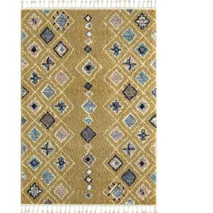 Nazar Tapis salon berbere jaune 120x170 dessin ethnique pas cher