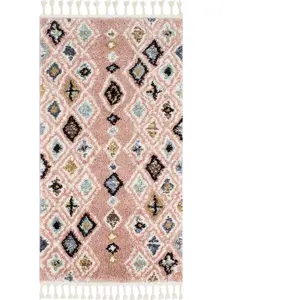 Nazar Tapis de couloir berbere rose 80x150 dessin ethnique pas cher