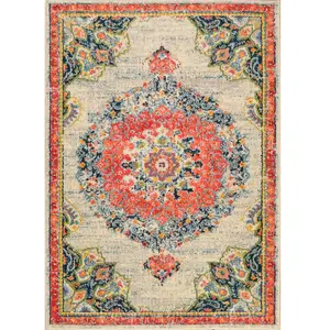 Nazar Tapis salon vintage - poils court et doux beige 120X170 pas cher