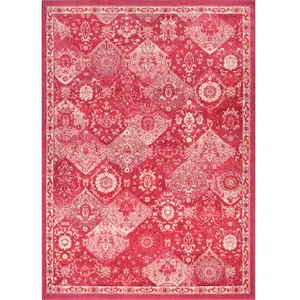 Nazar Tapis salon vintage en laine artificielle rose framboise 120X170 pas cher
