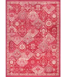 Nazar Tapis salon vintage - poils court et doux rose framboise 200X290 pas cher